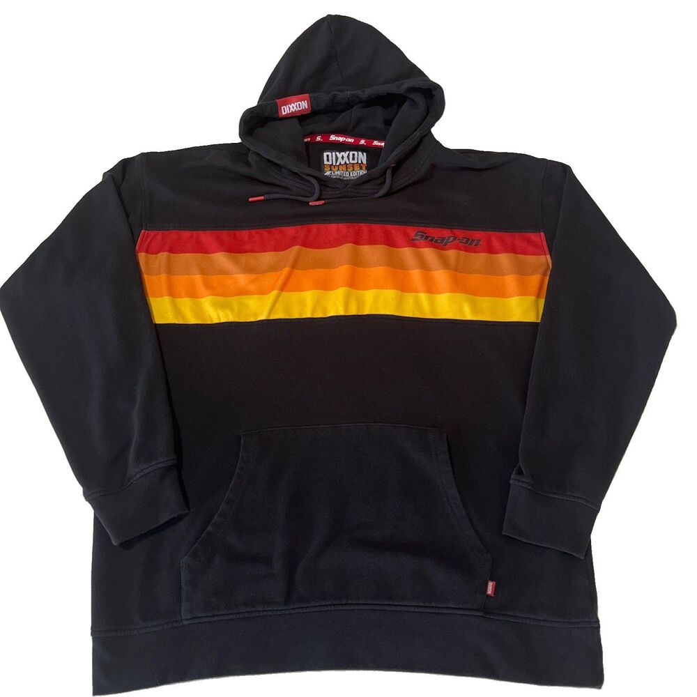 Dixxon Snap-On Sunset Limited Edition Hoodie Mens XL Black Retro Stripe Sweat
